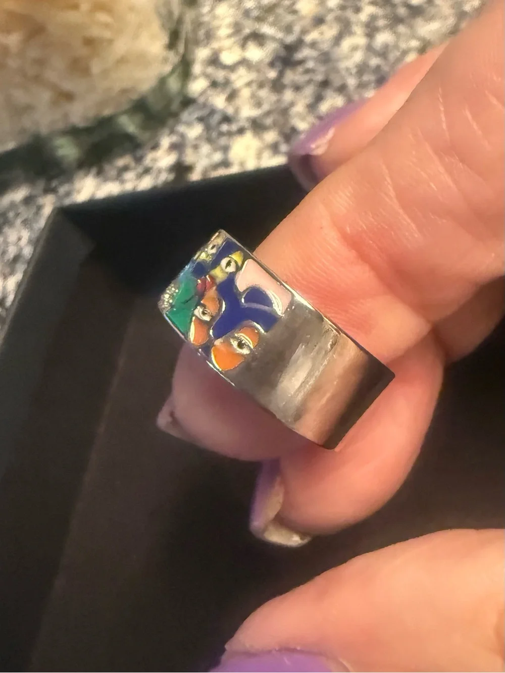 Colorful Enamel Ring with Cat Faces - Multicolor